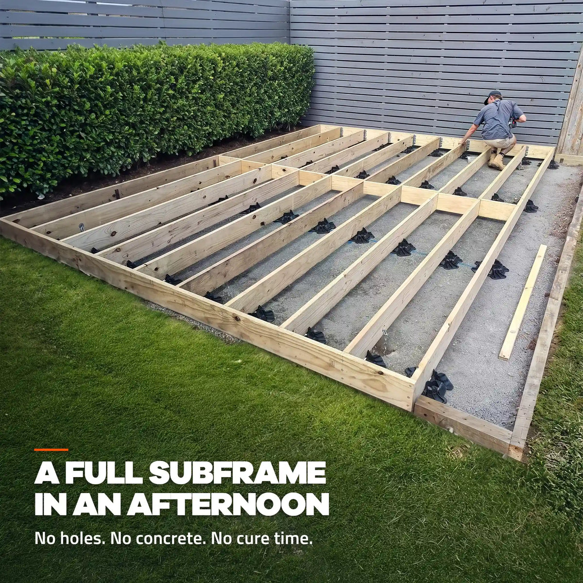 Deck subframe built on TuffBlock foundations