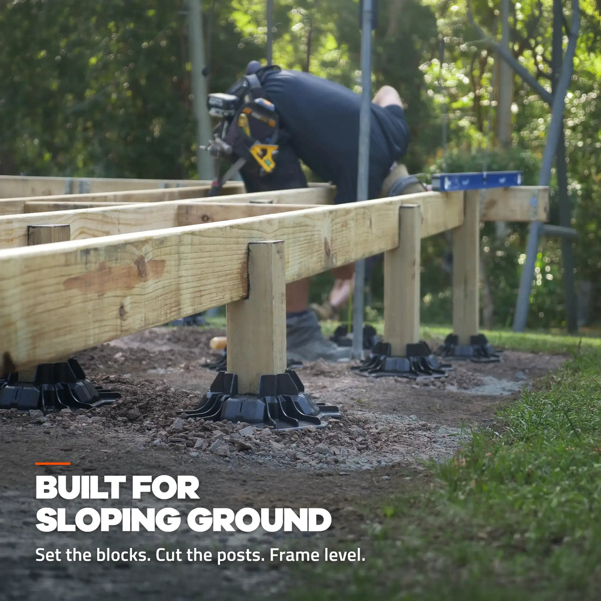 TuffBlock deck foundation used on sloping ground