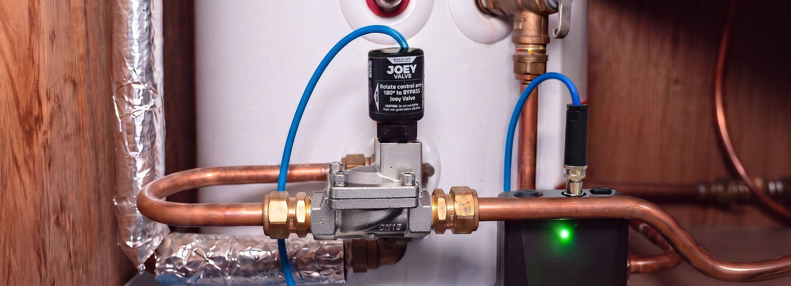 Joey Valve installed on a hot water system, protecting the home from leaks