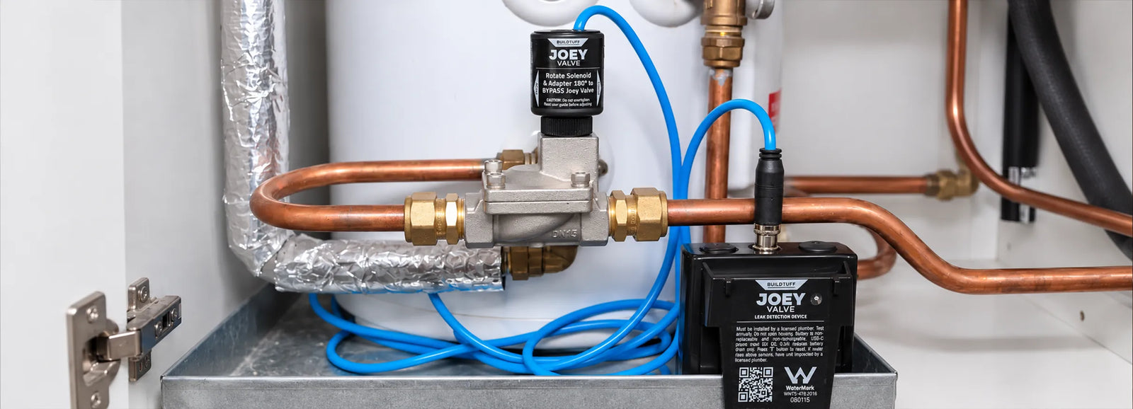 Joey Valve installed on a hot water system, protecting the home from leaks